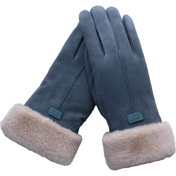 Women's Blue  Winter Warm Touch Screen Thick Mittens Lady Outdoor Gloves - Picture 1 of 6